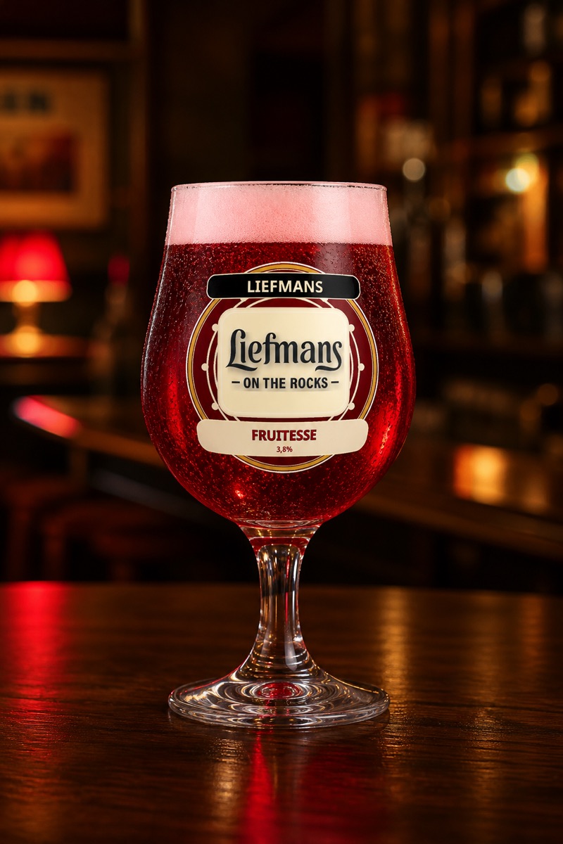 Liefmans Fruitesse van Liefmans, getapt in het glas van de brouwerij.