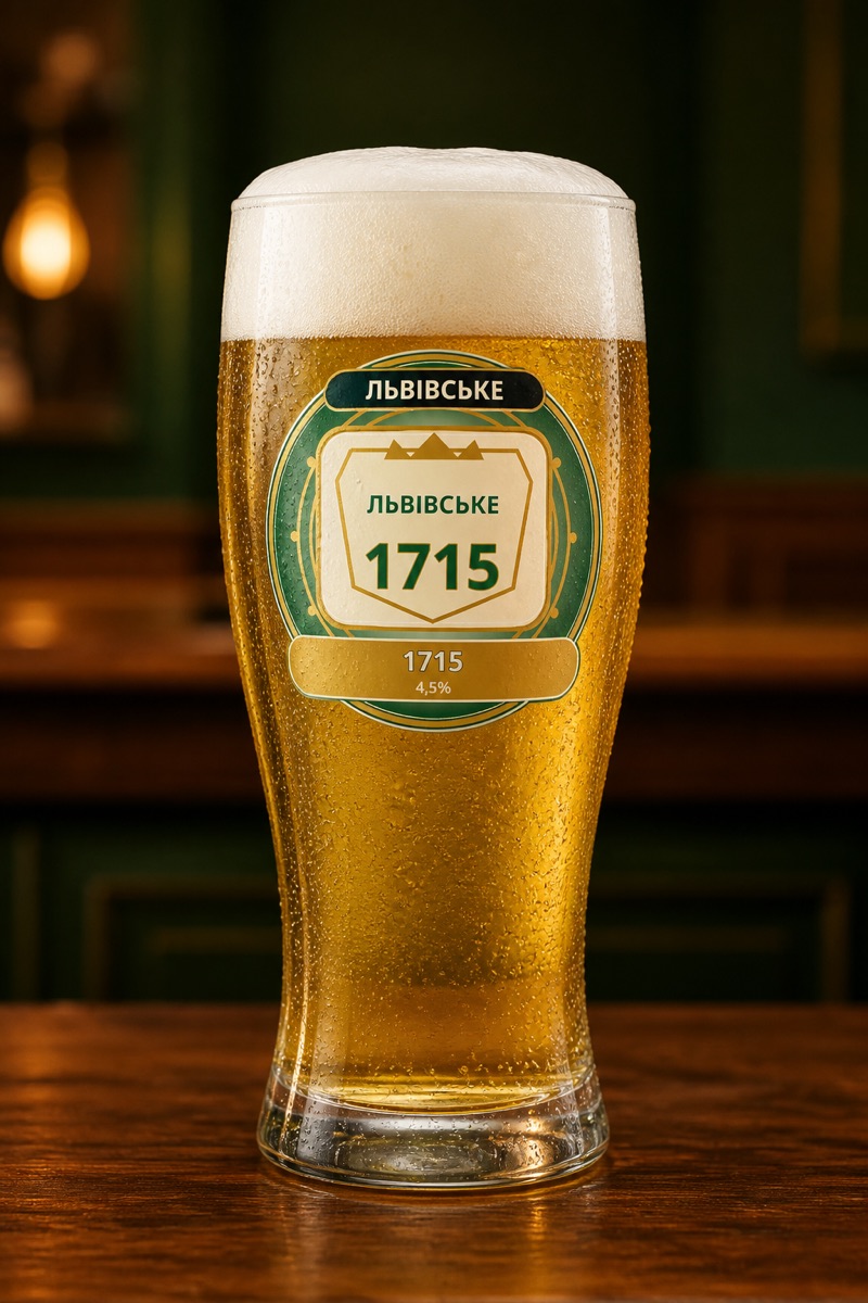 Lviv Blond (1715) van Lvivske 1715, getapt in het glas van de brouwerij.