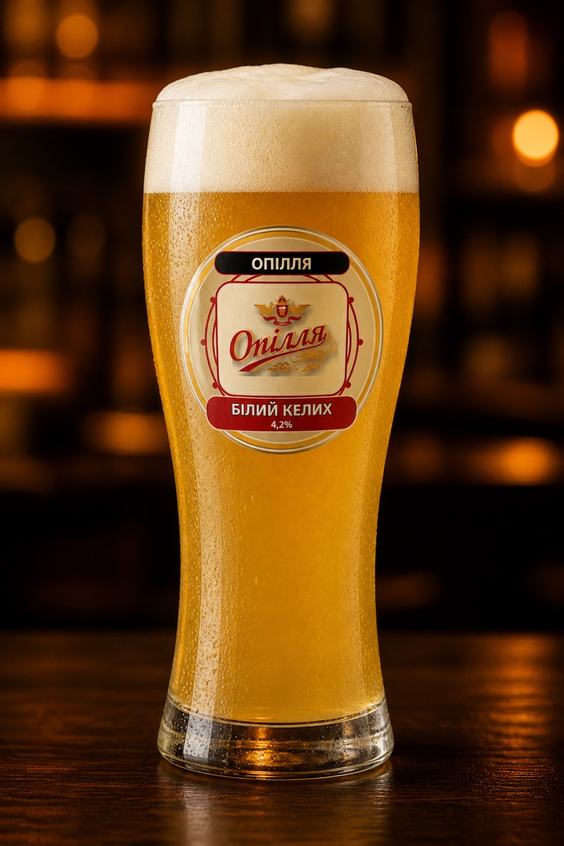 Opillia Bilyi Kelykh van Opillia, getapt in het glas van de brouwerij.