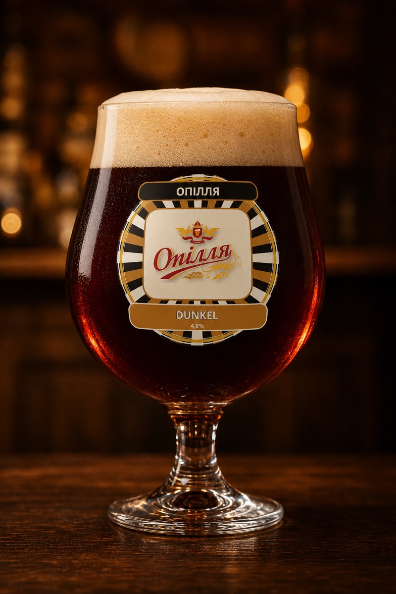 Opillia Dunkel van Opillia, getapt in het glas van de brouwerij.