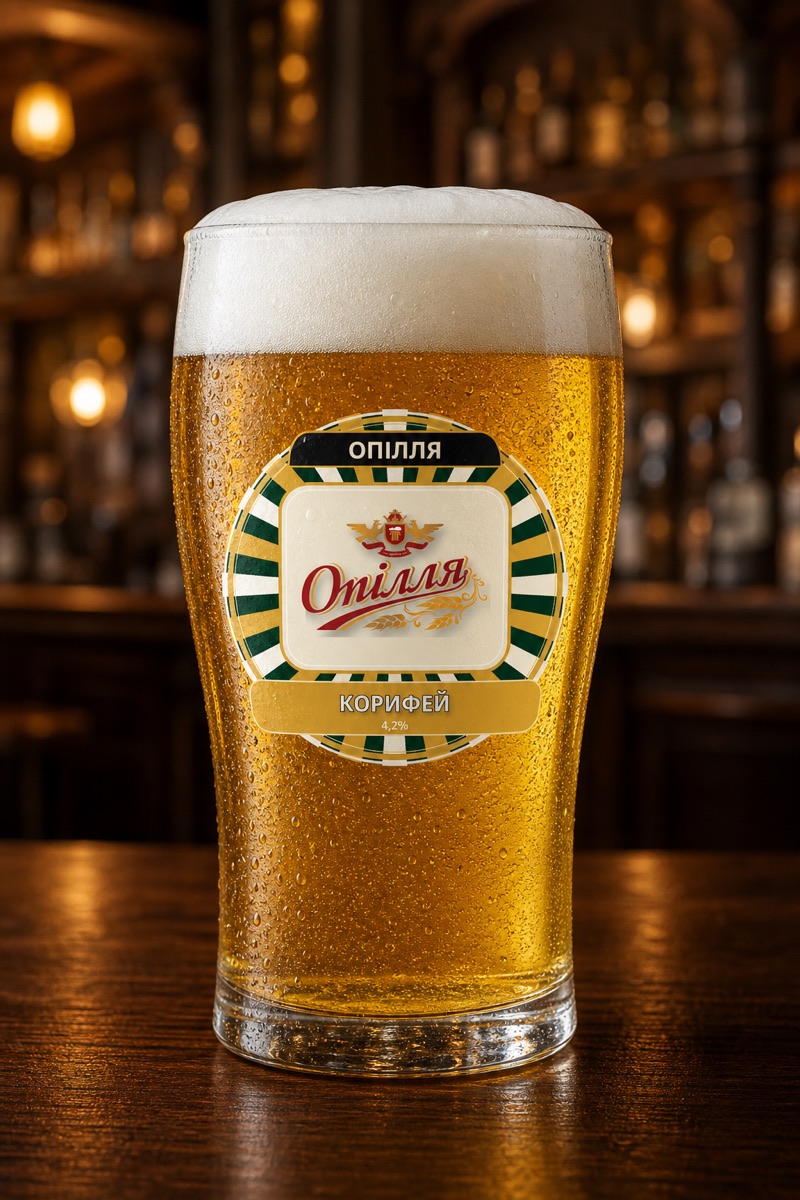 Een glas Opillia Koryfei, vers getapt, met een stevige schuimkraag.