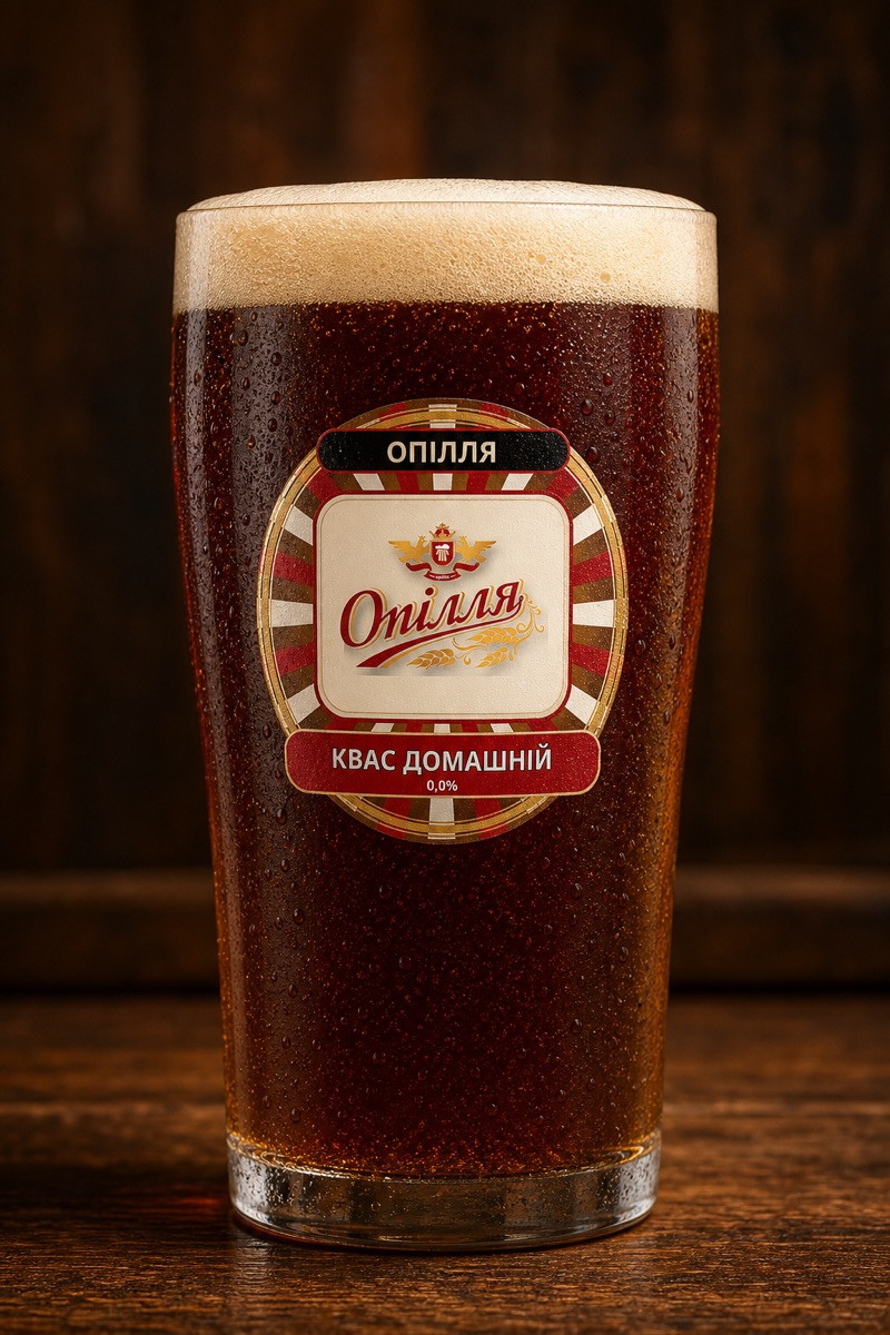 Kvas Opillia van Opillia, getapt in het glas van de brouwerij.